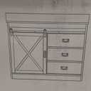 Carrara White Engineered StoneTop Farmhouse Bathroom Vanity, Vanity with Ceramic Sink, Bathroom Vanity Cabinet with 2 Drawers & Sliding Barn Door, Small Bath Storage Vanity Sink Set with Metal Handles, Grey  Size 42"x22"x34"