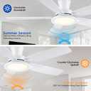 BYKISTOK 52In Flush Mount Ceiling Fans with Lights - White Low ProfileCeiling Fan with Remote/APP, Reversible, 3CCT Dimmable, Modern Fan Light for Indoor Living Room, Outdoor Covered Patios