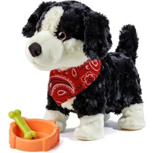 Electronic Interactive Plush Dog Toy, Realistic Robot Puppy Toy, Walking, Talking, Barking, Tail Wagging, Voice-Activated Control Stuffed Animal Pet Toys for Children Ages 3+