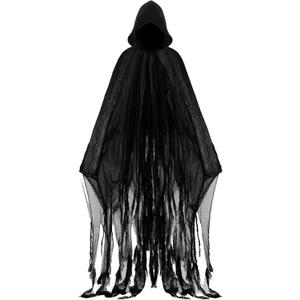 Geyoga Grim Reaper Costume Scary Hooded Cape Witch Costume Hooded Cape for Adult Women Man Cosplay Props (Small, Dark)