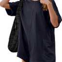 ANRABESS Women Summer Oversized T-Shirt Tee Romper Casual Baggy Short Sleeve Overall Athletic Workout Jumpsuit Trendy Outfits (Large, Navy Blue)