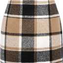 Kinghua Womens Wool Plaid Mini Skirt Fall Winter High Waisted Bodycon Pencil Skirt (Medium, Brown New)