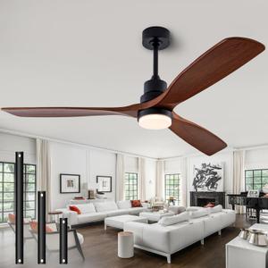 56" Wood Ceiling Fan with Light and Remote Control, Indoor Outdoor Wooden 3 Blades Ceiling Fan for Patio Living Room, Bedroom, Office,Reversible DC Motor(Black+Dark Walnut) (56 inch with Light, Black+Dark Walnut/B)