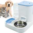 Automatic Cat Food and Water Dispenser Set 2 in 1, All-in-One Gravity Pet Feeder with Stainless Steel Cat Food Bowl Travel Auto Supply Feeder and Water Dispenser for Small Medium Cats Dogs (Blue)