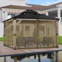 BPS 10' x 10' Gazebo Universal Mosquito Netting Screen Replacement, 4-Panel Mesh Screen Walls with Double Zippers for Outdoor Patio, Khaki (Mosquito Net Only)