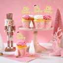 2 x 24Pcs Christmas Oh Baby Cupcake Toppers Gold Glitter Christmas Santa Hat Deer Babyshower Cupcake Picks Baby Shower Christmas Theme Birthday Party Cake Decorations Supplies