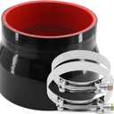 ID 3-1/2 to 4 inches Straight Black Silicone Reducer Coupler with 2 T-Bolt Clamps 4 Layers of Polyester Reinforcement Suitable High Level Turbo Pipe