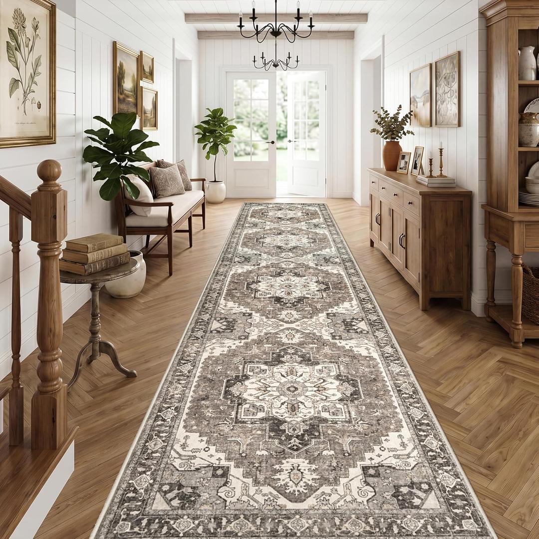 Washable 3x15 Hallway Runner Rug: Non-Slip Kitchen Rugs for Indoor Entryway Vintage Soft Thin Stain Resistant 15ft Long Carpet Home Decor Floor Mat for Bedroom Living Room(Beige,3x15)