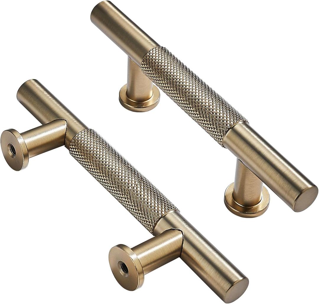 Khtumeware 10 Pack 3 Inch(76mm) Drawer Handles Knurled Brushed Brass Cabinet Pulls Kitchen Hardware for Cabinets and Cupboards
