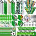 388 Pcs Soccer Party Favors 24 Sets Soccer Goodie Bag Stuffers Mini Cards Pencil Sharpener Eraser Tattoos Stickers Bracelets Team Gift Ideal for Birthday Party Decorations Supplies