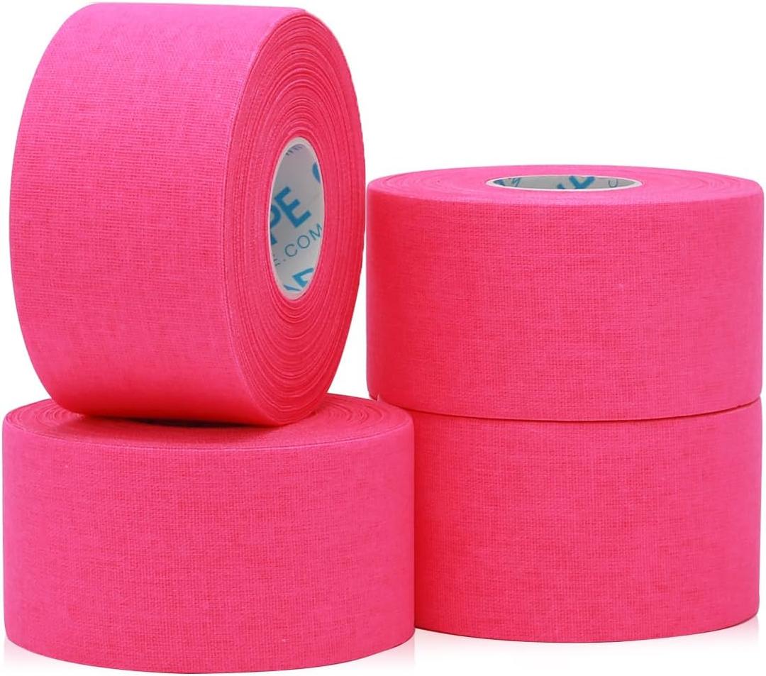 OK TAPE Athletic Sports Tape4 Packs) - 45ft Per Roll Very Strong Tape for Athlete & Sport Trainers & First Aid Injury Wrap, Perfect for Fingers Ankles Wrist on Bat, Hockey Stick - Pink