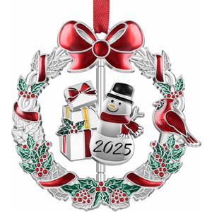 Christmas Ornament 2025 for Xmas Tree Decorations, 2025 Christmas Wreath Ornament with Rotatable Snowman for Holiday Decorative Keepsake Gift