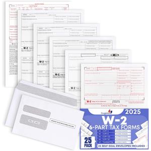 W2 Forms 2025 with Envelopes, 6 Part W2 Tax Forms for 25 Employees IRS Compatible Laser Forms with 3 W3s, Works with Quick books in Other Software - Includes 25 Self-Seal Envelopes