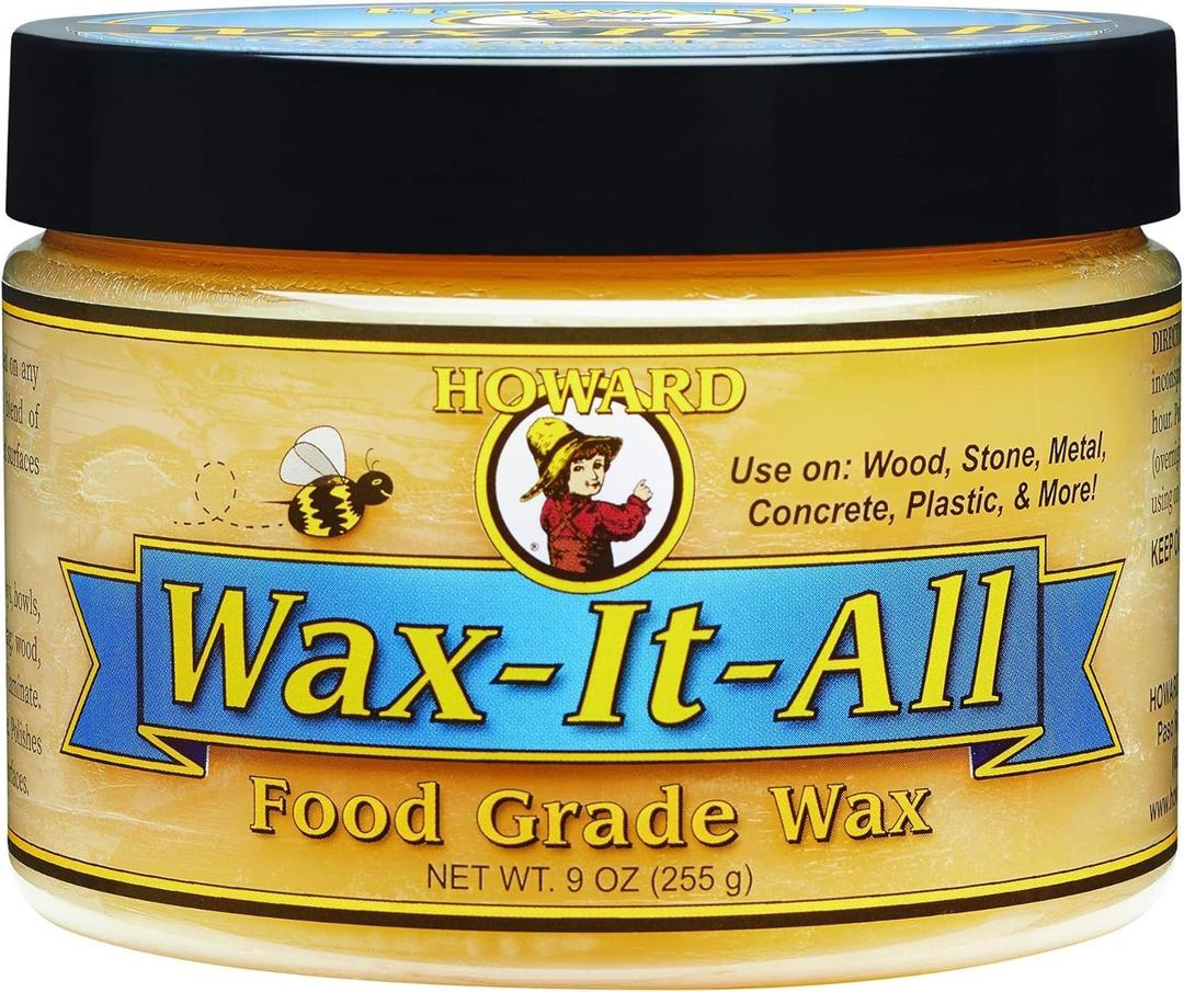 HOWARD - Protective Food-Grade Wax: Beautifies and Extends the Finish of Surfaces. Ideal for Wood, Stone, Metal, Cement, Paint, Plastics, and More. Size: 9 Fl oz. (9 Ounce (Pack of 1))