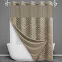 WONICY Extra Long No Hook Shower Curtain with Snap in Liner, Tufted Chevron Striped Shower Curtain Set for Bathroom, Boho Waterproof and Washable Shower Curtains, 71Wx86H, Beige