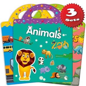 Reusable Sticker Books for Toddlers Kids Age 3+, Toddler Toys, 9 Sets Sticker Books Learning Activities, Kids Learning Toys, Travel Toys Gifts - Animals, Dinosaurs and Vehicles Pack of 3