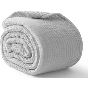 100% Cotton Muslin Blanket Large 50" x 70", Breathable and Lightweight Cotton Throw Blankets for Bed and Couch, Soft Cooling Summer Gauze Blanket for Adults All Season, Light Grey, Throw XL