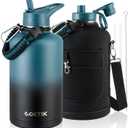 COKTIK 84oz Insulated Water Bottle - Stainless Steel Vacuum Metal, Portable Gallon Large-Capacity Sports Bottle with Straw, Carry Bag and Handle Strap, Ideal for Gym & HikingDark Night)