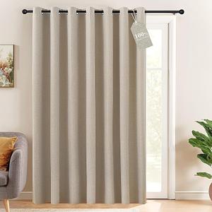 NICETOWN 100% Blackout Linen Curtain for Patio Sliding Door, W100 x L84 in Room Divider Curtain for Bedromm, 2-Sided Faux Linen Physical Shading Thermal Insulated Privacy Drape, Natural, 1 Panel