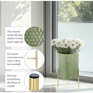 Growsun Plant Pots with Stands, Set of 3 - Indoor Flower Pots with Drain Holes & Rubber Stoppers, Includes Clear Plastic Nursery Pots - Stylish Modern Home Decor for Living Room, Office, and Balcony