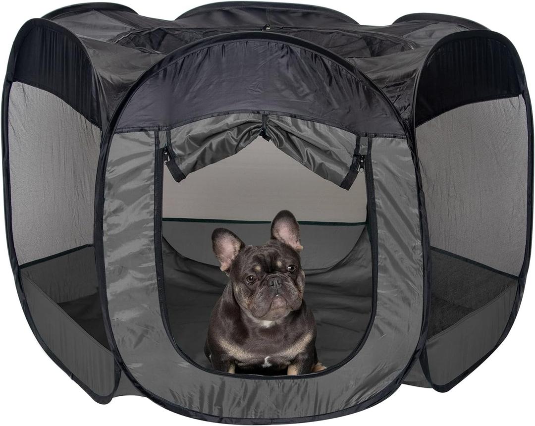 Furhaven Portable Dog Playpen Cat Tent, Pet playground/kennel foldable indoor outdoor zippered puppy crate - Gray, Large