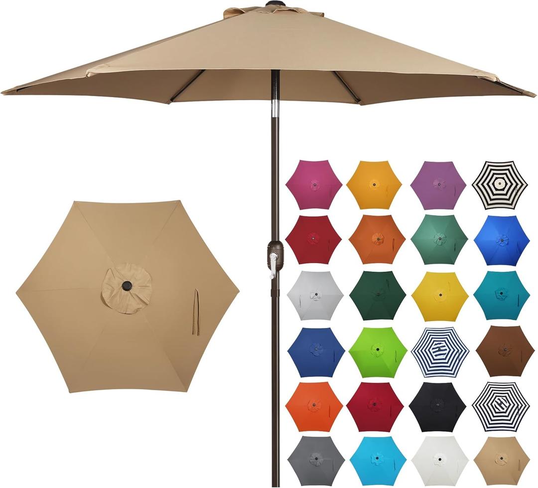 Blissun 7.5 ft Patio Umbrella, Yard Umbrella, Outdoor Market Umbrella with Push Button Tilt Crank (Tan)