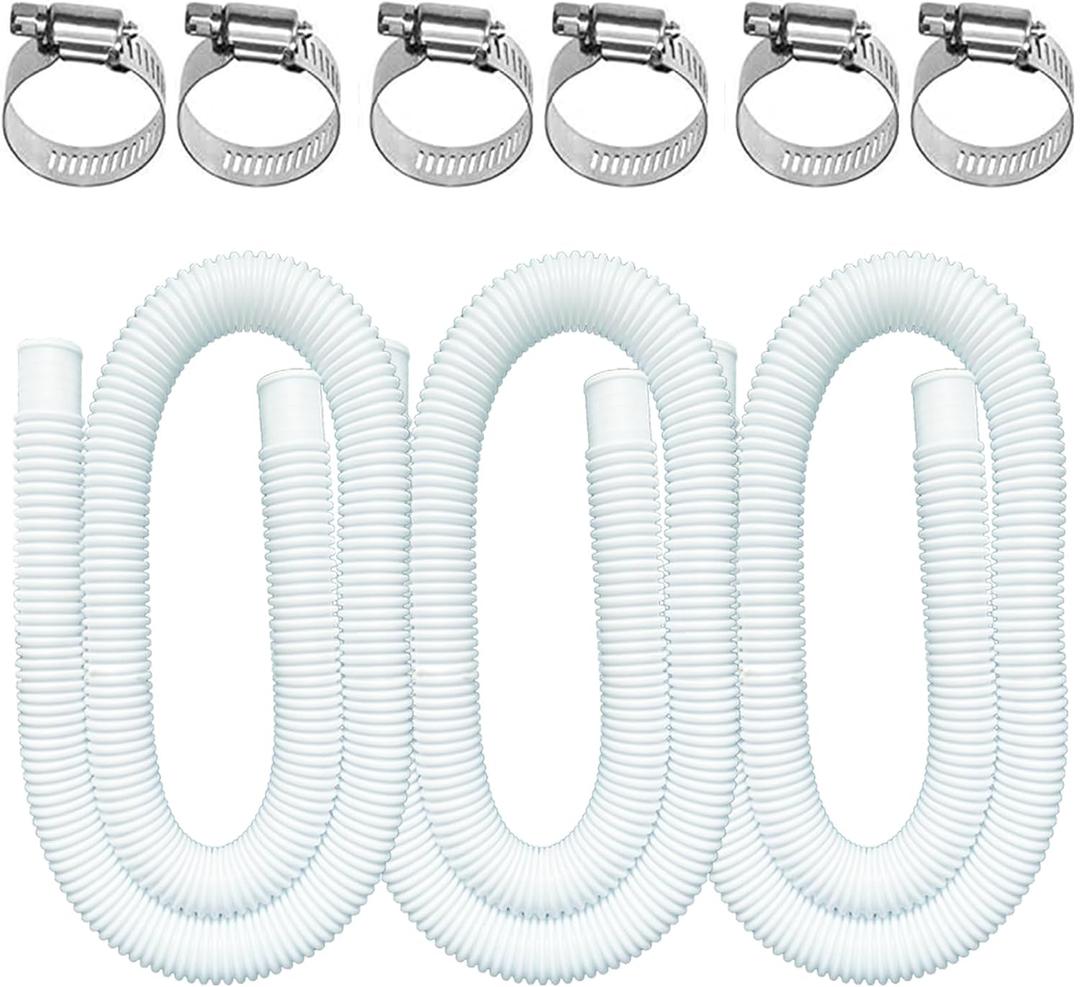 Pool Hoses for Above Ground Pools, 3 Pack 1.25 x 59 Inch Pool Filter Pump Hoses, Compatible with Intex Pool Filter Pump 607, 637 With 6 Metal Clamps