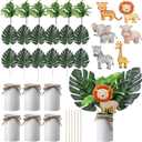 Amyhill 6 Sets Jungle Baby Shower Centerpieces Safari Baby Shower Centerpieces for Table Jungle Wild One Party Decoration with Artificial Forest Palm Leaf Toppers for 1st Birthday