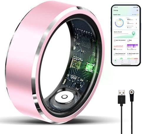 Twievo Smart Ring for Men/Women, Smart Rings with Calories/Heart Rate/Blood Oxygen/Sleep Monitoring,No Subscription Fee,5ATM Waterproof (Pink, 8#)