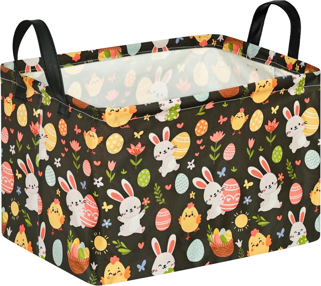 MAIZMZ Easter Storage Basket Eggs Bunny Flower Gifts Cube Waterproof Storage Bins Organizer,Foldable Closet Shelf Baskets with handles for Women,Nursery Hamper Toys Box,Room Decorations