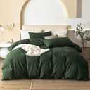 JIYUAN King Size Duvet Cover Set, 3-Piece - 100% Washed Cotton, Linen-Like Soft & Breathable with Zipper Closure, Includes 104x90 Inch Cover & 2 Pillowcases, Solid Forest Green