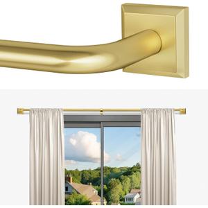 Gold Curtain Rods for Windows 66-120Inch(5.5-10ft) Heavy Duty French Return Rod, Wrap Around Blackout Curtain Rods, Long Adjustable Room Darkening Drapery Rod for Bedroom, Living Room Outdoor Patio