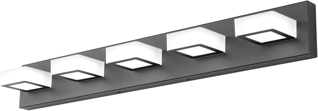 Ralbay Dimmable Matte Black Vanity Light Modern 5 Lights Acrylic Stainless Steel Vanity Wall Light Over Mirror Long LED Modern Bathroom Vanity Lighting Fixtures (34 inch)