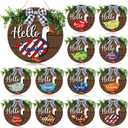 Weysat 13 Pcs Interchangeable Wooden Goose Decor, 11.8 Inch Holiday Seasonal Welcome Changeable Hello Geese Signs Rustic Farmhouse Front Door Round Wreaths Hanging Decorations for Porch Home Outdoor