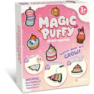 MZYTOZA 3D Art Craft Aqua Puffs Paint Kit - Magic Foam Texture Painting Kit, 15 Mess-Free Paint by Number Craft for Kids, Christmas Gift Idea & Stocking Stuffer(Aqua Puffs - Dessert Style)