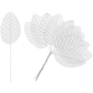 200-Pack Artificial Silk Leaf, Faux Wire Single Leaves, Fake Flower Leaf with Stem for DIY Bouquet/Wreaths/Wedding/Garland/Party Decorations, Fake Rose Craft Leaves [White]