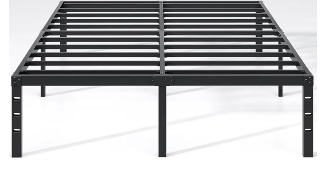 NEW JETO Metal Bed Frame,Queen Size Bed Frame with Storage Space,Heavy Duty Sturdy Mattress Foundation, Easy Assembly,No Box Spring Needed, Black, Queen