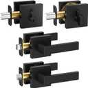 TICONN Matte Black Door Handle Heavy Duty, Reversible Square Door Lever for Bedroom, Bathroom, Rooms (Deadbolt with Passage Lever - Keyed Alike, 2 Pack)