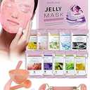 Jelly Mask for Facials Professional Natural Gel Masks - 10 Flavors Hydrating & Moisturizing Jelly Face Masks, Rose Hyaluronic Acid 24K Gold VC, Jelly Facial Mask with Jade Roller & Spatula Spa Use