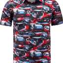 Men's Food Cars Print Shirts Hawaiian Short Sleeve Casual Tropical Funky Button Down Shirt (L)