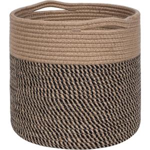 MINTWOOD Design 11 x 11 Inches Cotton Rope Basket for Flower Pot and Indoor Floor Planters, Decorative Round Woven Plant Pot Basket, Planter Covers, Small Dog Toy Storage Baskets, Black