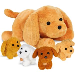 KMUYSL Puppy Stuffed Animals Toys for Ages 3 4 5 6 7 8+ Years Old Kids - Mommy Dog with 4 Baby Puppies in Her Tummy, Idea Xmas Birthday Gifts for Baby, Toddler, Girls, Boys