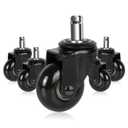 Hirate Office Chair Caster Replacement, 2" Heavy Duty Desk Chair Casters Rolling Smooth Safe for Hardwood, Tile & Carpet Fit Most Chairs 7/16" x 7/8" (Set of 5) (Black)