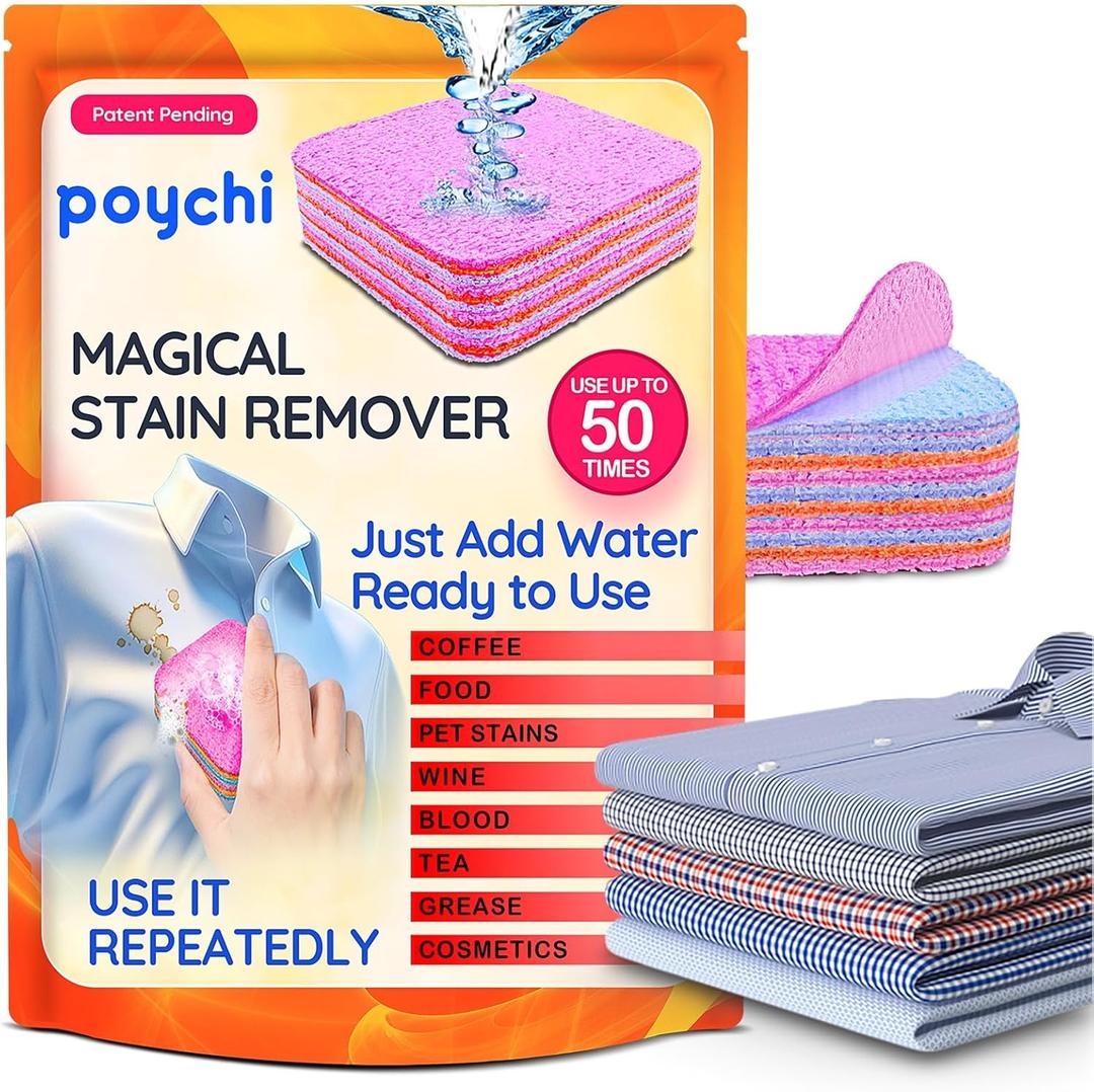 Magical Fiber Stain Remover- Use as Spot Remover- No Dry Cleaning Food, Grease, Coffee Off Laundry, Tea, Fabric, Pet Stains, Stain Remover Sponge Clothes, Carpet, Sofa, Mattress & Upholstery (1 Pack) (1 Count (Pack of 1))