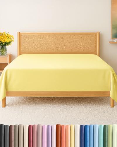 Cal King Size Flat Sheet - Hotel Quality Top Flat Bed Sheet Only - Ultra-Soft, Breathable & Cooling - Fade & Wrinkle Free - Easy-Care, Stain & Shrink Resistant Bedding - Easy-Fit & Oeko-Tex - Yellow