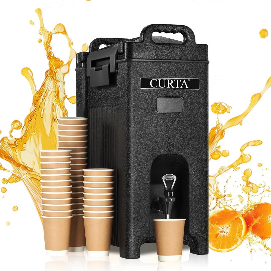 CURTA 2.5-Gallon Insulated Beverage Dispenser- Hot and Cold Drink Container with Ergonomic Handle, Stand & Leak-Proof Lock, Commercial Drink Pitcher for Coffee, Juice, Lemonade, Parties,Events CURTA 2.5-Gallon Insulated Beverage Dispenser- Hot and Cold Drink Container with Ergonomic Handle, Stand & Leak-Proof Lock, Commercial Drink Pitcher for Coffee, Juice, Lemonade, Parties,Events