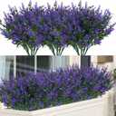 24 Bundles Outdoor Artificial Lavender Fake Flowers UV Resistant Shrubs Plants, No Fade Faux Plastic Greenery for Hanging Plants Garden Porch Window Box Home Wedding Farmhouse Decor (Purple)