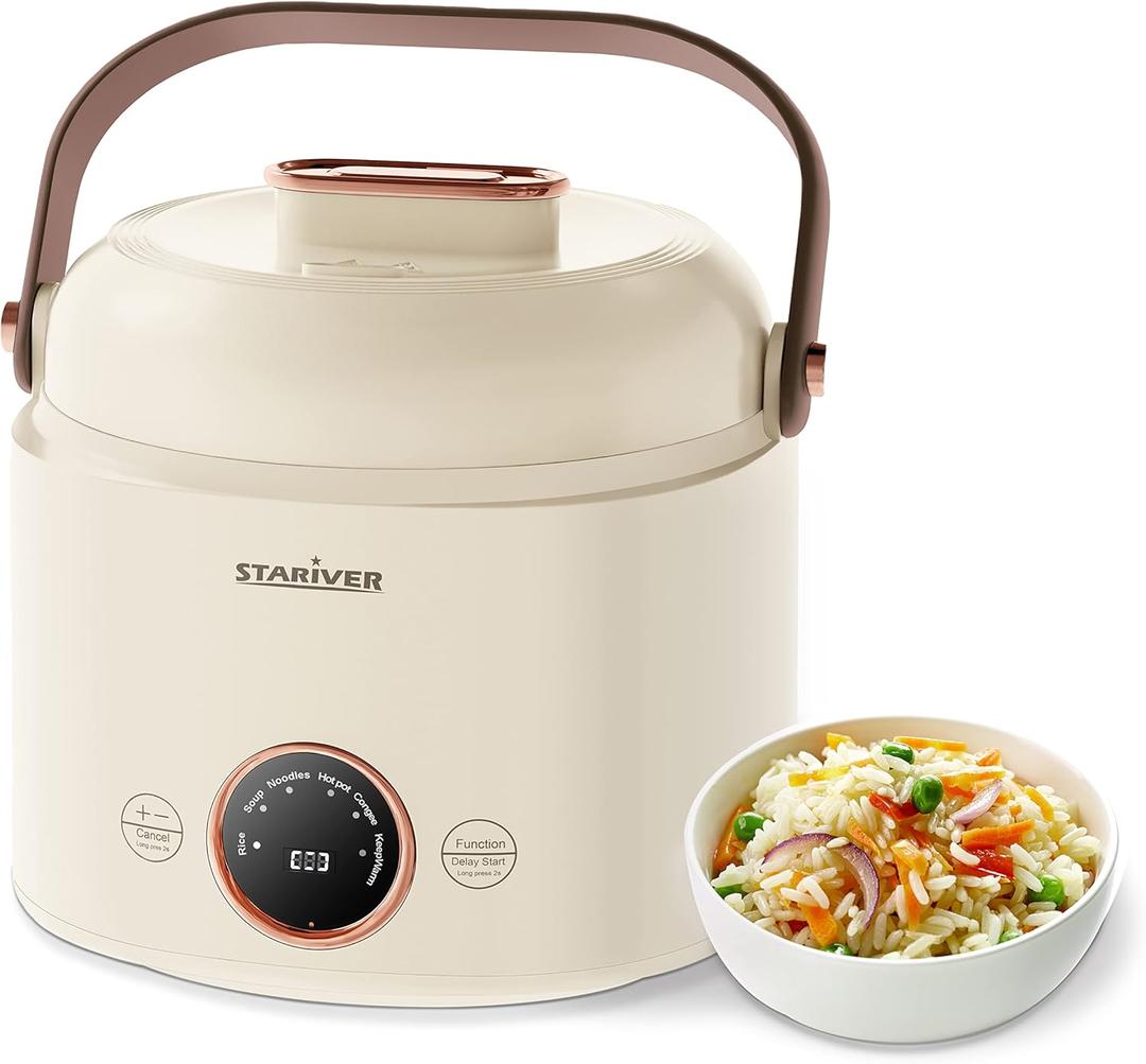 Stariver Small Rice Cooker, 2 Cups Uncooked Mini Portable Rice Cooker with Handle, Non-Stick Ramen Cooker, Rice Maker with Keep Warm & Delay Start Function, Electric Pot, 1L (Yellow)