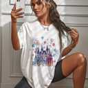 Flafens Oversized Tshirts for Women - T Shirt Graphic Tees Loose Crewneck Pattern Sleeve Cute Print Fashion Summer Tops