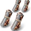 QUMY Dog Shoes for Small Dog, Puppy Dog Boots & Paw Protectors for Winter Snow Day, Summer Hot Pavement, Waterproof in Rainy Weather, Ourdoor Hiking, Indoor Hardfloor with Skid-Resistant Sole (size 1: 1.29"x0.98"(L*W), Leopard)